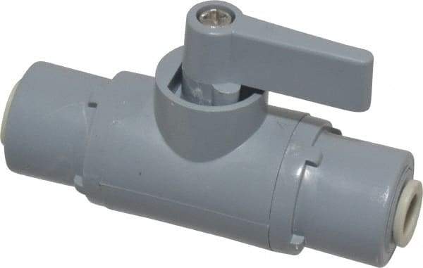 Specialty Mfr - 1/4" Pipe, PVC Standard Ball Valve - Inline - Two Way Flow, Push-to-Connect x Push-to-Connect Ends, Wedge Handle, 125 WOG - Benchmark Tooling