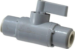 Specialty Mfr - 3/8" Pipe, PVC Standard Ball Valve - Inline - Two Way Flow, Push-to-Connect x Push-to-Connect Ends, Wedge Handle, 125 WOG - Benchmark Tooling