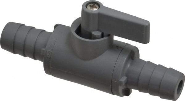 Specialty Mfr - 1/2" Pipe, PVC Standard Ball Valve - Inline - Two Way Flow, Barbed x Barbed Ends, Wedge Handle, 125 WOG - Benchmark Tooling