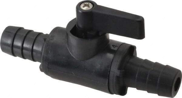 Specialty Mfr - 1/2" Pipe, Nylon Standard Ball Valve - Inline - Two Way Flow, Barbed x Barbed Ends, Wedge Handle, 125 WOG - Benchmark Tooling