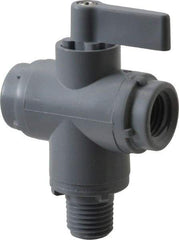Specialty Mfr - 1/4" Pipe, PVC Standard Ball Valve - Three Way, MNPT x FNPT x FNPT Ends, Wedge Handle, 125 WOG - Benchmark Tooling