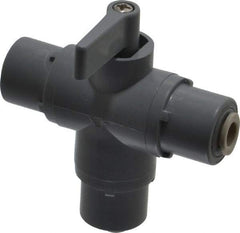 Specialty Mfr - 1/4" Pipe, PVC Standard Ball Valve - Three Way, Push-to-Connect x Push-to-Connect x Push-to-Connect Ends, Wedge Handle, 125 WOG - Benchmark Tooling