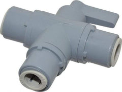Specialty Mfr - 3/8" Pipe, PVC Standard Ball Valve - Three Way, Push-to-Connect x Push-to-Connect x Push-to-Connect Ends, Wedge Handle, 125 WOG - Benchmark Tooling