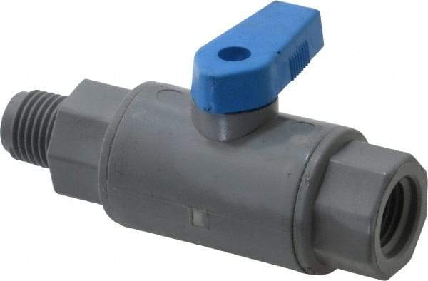 Specialty Mfr - 1/4" Pipe, PVC Standard Ball Valve - Inline - One Way Flow, MNPT x FNPT Ends, Wedge Handle, 125 WOG - Benchmark Tooling