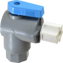Specialty Mfr - 1/4" Pipe, PVC Standard Ball Valve - Right Angle, FNPT x Compression Ends, Wedge Handle, 125 WOG - Benchmark Tooling