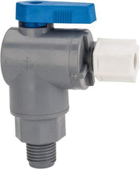 Specialty Mfr - 1/4" Pipe, PVC Standard Ball Valve - Right Angle, MNPT x Compression Ends, Wedge Handle, 125 WOG - Benchmark Tooling