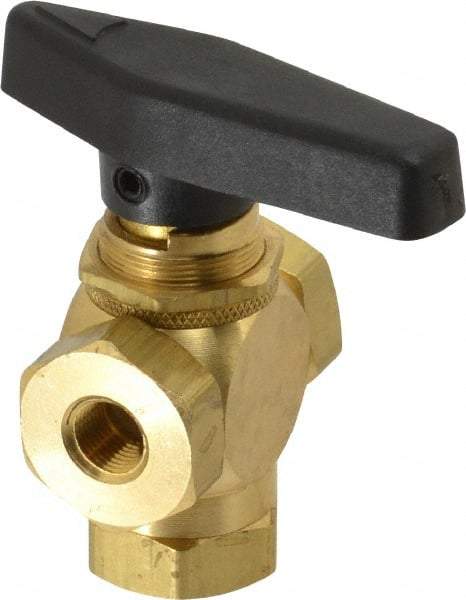 Specialty Mfr - 1/8" Pipe, Brass Standard Ball Valve - Three Way, FNPT x FNPT x FNPT Ends, Wedge Handle, 400 WOG - Benchmark Tooling