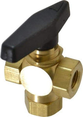 Specialty Mfr - 1/4" Pipe, Brass Standard Ball Valve - Three Way, FNPT x FNPT x FNPT Ends, Wedge Handle, 400 WOG - Benchmark Tooling