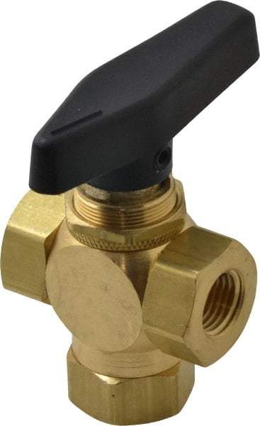 Specialty Mfr - 1/4" Pipe, Brass Standard Ball Valve - Three Way, FNPT x FNPT x FNPT Ends, Wedge Handle, 400 WOG - Benchmark Tooling