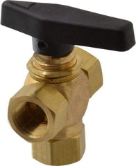 Specialty Mfr - 3/8" Pipe, Brass Standard Ball Valve - Three Way, FNPT x FNPT x FNPT Ends, Wedge Handle, 400 WOG - Benchmark Tooling