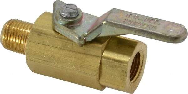 Specialty Mfr - 1/8" Pipe, Brass Standard Ball Valve - Inline - Two Way Flow, MNPT x FNPT Ends, Lever Handle, 500 WOG - Benchmark Tooling