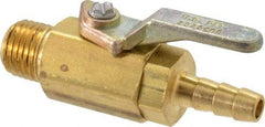 Specialty Mfr - 1/4" Pipe, Brass Standard Ball Valve - Inline - Two Way Flow, MNPT x Barbed Ends, Lever Handle, 500 WOG - Benchmark Tooling