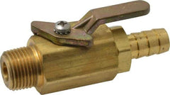 Specialty Mfr - 3/8" Pipe, Brass Standard Ball Valve - Inline - Two Way Flow, MNPT x Barbed Ends, Lever Handle, 500 WOG - Benchmark Tooling
