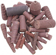 Merit Abrasives - 3/8" Max Roll Diam x 2" OAL, 120 Grit Aluminum Oxide Straight Cartridge Roll - 1/8" Pilot Hole Diam, Fine Grade - Benchmark Tooling