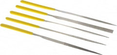 Value Collection - 5 Piece Diamond Pattern File Set - 5-1/2" Long, Medium Coarseness, Set Includes Flat, Round, Square, Three Square - Benchmark Tooling