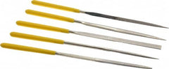 Value Collection - 5 Piece Diamond Pattern File Set - 5-1/2" Long, Fine Coarseness, Set Includes Flat, Round, Square, Three Square - Benchmark Tooling