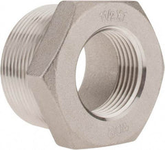 Merit Brass - 1-1/2 x 1" Grade 304 Stainless Steel Pipe Hex Bushing - MNPT x FNPT End Connections, 150 psi - Benchmark Tooling