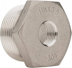 Merit Brass - 1-1/4 x 3/8" Grade 304 Stainless Steel Pipe Hex Bushing - MNPT x FNPT End Connections, 150 psi - Benchmark Tooling