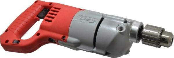 Milwaukee Tool - 1/2" Keyed Chuck, 600 RPM, D-Handle Electric Drill - 7 Amps, 120 Volts, Reversible, Includes Chuck Key with Holder & Side Handle - Benchmark Tooling