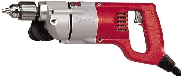 Milwaukee Tool - 1/2" Keyed Chuck, 500 RPM, D-Handle Electric Drill - 7 Amps, 120 Volts, Reversible, Includes Chuck Key with Holder & Side Handle - Benchmark Tooling