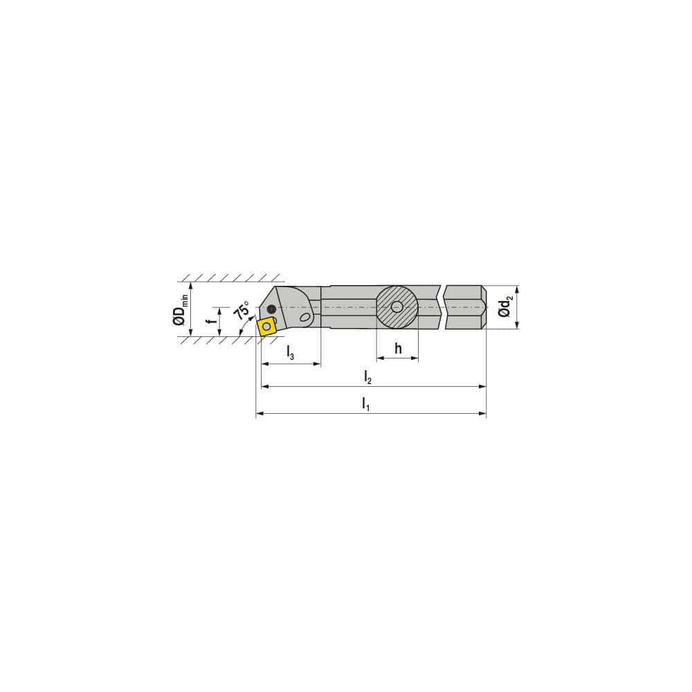 Indexable Boring Bar:  A25R PSKNR 12,  32.00 mm Min Bore,  25.00 mm Shank Dia,  75.00&deg N/A Steel 203.0000″ OAL,  Lever Clamp,