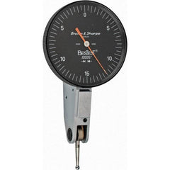 TESA Brown & Sharpe - 0.03 Inch Range, 0.0005 Inch Dial Graduation, Horizontal Dial Test Indicator - 1-1/2 Inch Black Dial, 0-15-0 Dial Reading - Benchmark Tooling