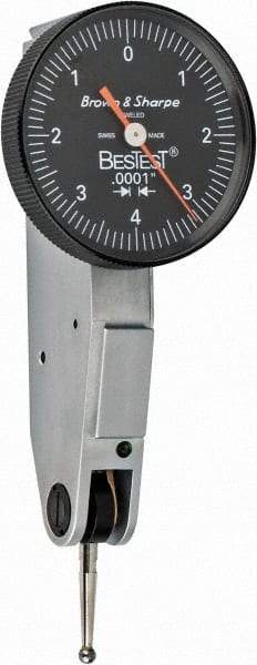 TESA Brown & Sharpe - 0.008 Inch Range, 0.0001 Inch Dial Graduation, Horizontal Dial Test Indicator - 1 Inch Black Dial, 0-4-0 Dial Reading - Benchmark Tooling