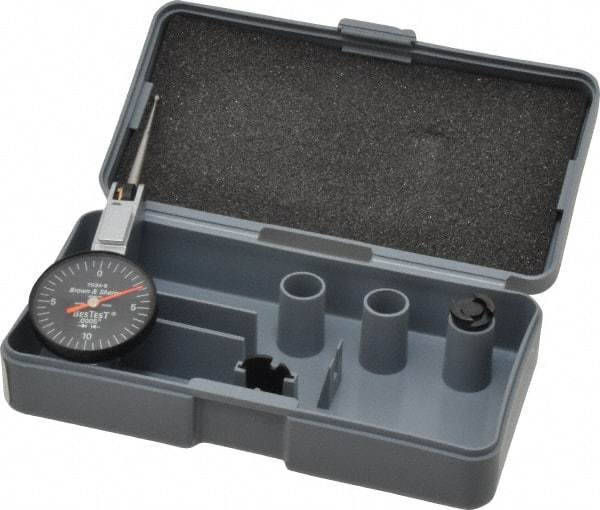 TESA Brown & Sharpe - 0.02 Inch Range, 0.0005 Inch Dial Graduation, Horizontal Dial Test Indicator - 1 Inch Black Dial, 0-10-0 Dial Reading - Benchmark Tooling