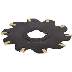 Indexable Slotting Cutter: 0.87'' Cutting Width, 3.937'' Cutter Dia, Arbor Hole Connection, 1.181'' Depth of Cut, 1'' Hole, Neutral Self Clamping, Uses 10 SS Inserts, 10 Teeth, Straight, Positive, Steel, Black Oxide Finish