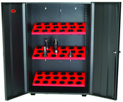 Wall Tree Locker - Holds 10 Pcs. HSK100A Taper - Textured Black with Red Shelves - Benchmark Tooling