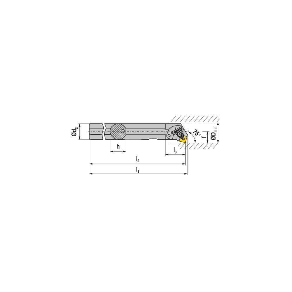 Indexable Boring Bar:  A32S DSKNL 12,  40.00 mm Min Bore,  32.00 mm Shank Dia,  75.00&deg N/A Steel 254.2000″ OAL,  Clamp,