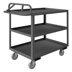 Service Utility Cart: Steel, Gray Swivel, Polyurethane Wheels, Side Brake