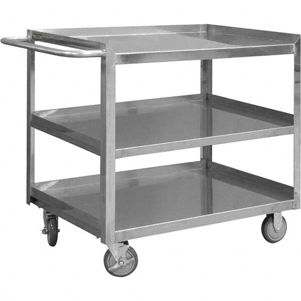 Mobile Utility Cart: Silver Stainless, Polyurethane Casters, 3 Shelves