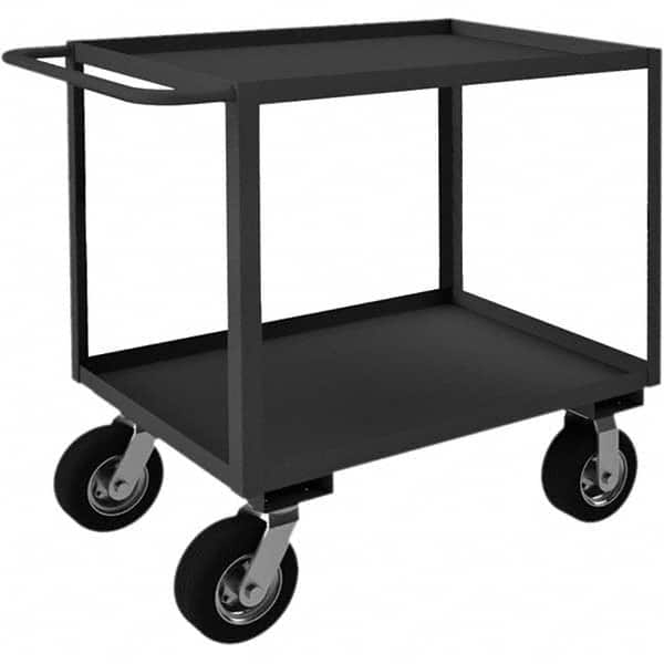 Heavy-Duty Service Utility Cart: Gray Gray, Pneumatic Casters, 2 Shelves