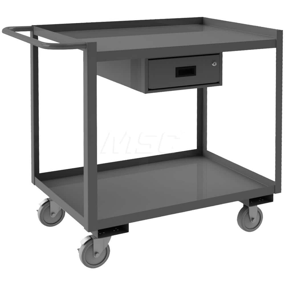 Heavy-Duty Service Utility Cart: Gray Gray, Polyurethane Casters, 2 Shelves