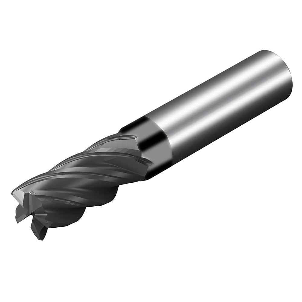 Square End Mill: 3/8'' Dia, 1-1/4'' LOC, 3/8'' Shank Dia, 3'' OAL, 5 Flutes, Solid Carbide Single End, AlTiN Finish, 36 ° Variable Helix, Centercutting, RH Cut, RH Flute, Series CoroMill Dura