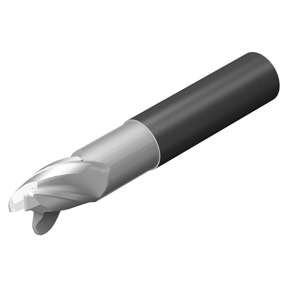 Corner Radius End Mill: 3/8″ Dia, 1/2″ LOC, 0.06″ Radius, 3 Flutes, Solid Carbide 4″ OAL, 3/8″ Shank Dia, 35 ° Helix, Bright/Uncoated, Corner Radius End, Centercutting, Series CoroMill Dura