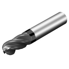 Ball End Mill: 1″ Dia, 3.25″ LOC, 4 Flute, Solid Carbide 6″ OAL, 1″ Shank Dia, 36.5 ° Helix, AlTiN Coated, Single End, Series CoroMill Dura