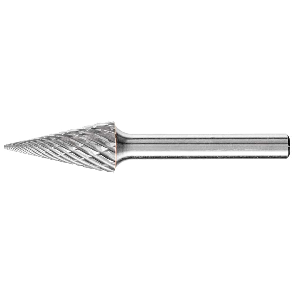 PFERD - SM-5, 1/2" Cut Diam, 1/4" Shank Diam, Carbide End Cut Diamond Pattern Cone Burr - Exact Industrial Supply