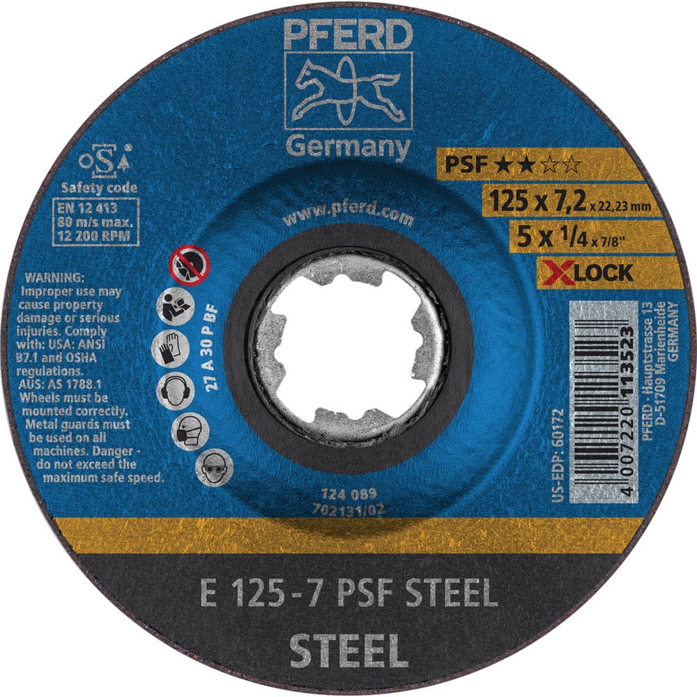 PFERD - Depressed-Center Wheels; Hole Size (Inch): 1/4 ; Connector Type: Arbor ; Wheel Type Number: Type 1 ; Abrasive Material: Aluminum Oxide ; Maximum RPM: 12200.000 ; Grit: 24 - Exact Industrial Supply