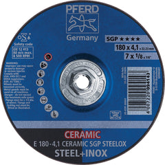 PFERD - Depressed-Center Wheels; Hole Thread Size: 5/8-11 ; Connector Type: Arbor ; Wheel Type Number: Type 27 ; Abrasive Material: Ceramic Oxide ; Maximum RPM: 8500.000 ; Grit: 24 - Exact Industrial Supply