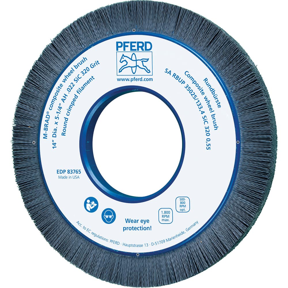 PFERD - Wheel Brushes; Outside Diameter (Inch): 14 ; Wire Type: Crimped; Round ; Fill Material: Nylon ; Trim Length (Inch): 1-1/2 ; Filament Wire Diameter Range: 0.0200-0.0299 ; Maximum RPM: 1800.000 - Exact Industrial Supply