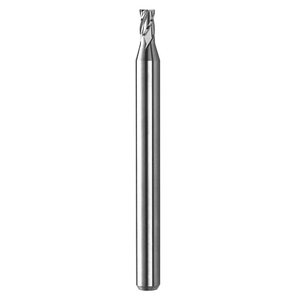 Square End Mill: 0.02'' Dia, 0.03'' LOC, 1/8'' Shank Dia, 1-1/2'' OAL, 2 Flutes, Solid Carbide Single End, Spiral Flute, Centercutting, RH Cut, RH Flute