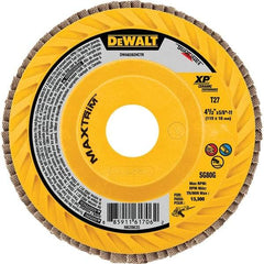 DeWALT - 60 Grit, 5" Disc Diam, Type 27 Ceramic Flap Disc - 12,200 Max RPM, Poly Cotton Backing, Arbor Attaching System, Coated - Benchmark Tooling