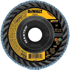DeWALT - 60 Grit, 5" Disc Diam, Type 27 Zirconia Alumina Flap Disc - 12,200 Max RPM, Poly Cotton Backing, Arbor Attaching System, Coated - Benchmark Tooling