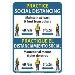 Sign: Rectangle & Square, ″Practice Social Distancing Maintain At Least 6 Feet From Others 6Ft/2M Practique El Distanciamiento Social Mantener Al Menos 6 Pies De Otros 6Ft/2M″ Vinyl, 14″ High