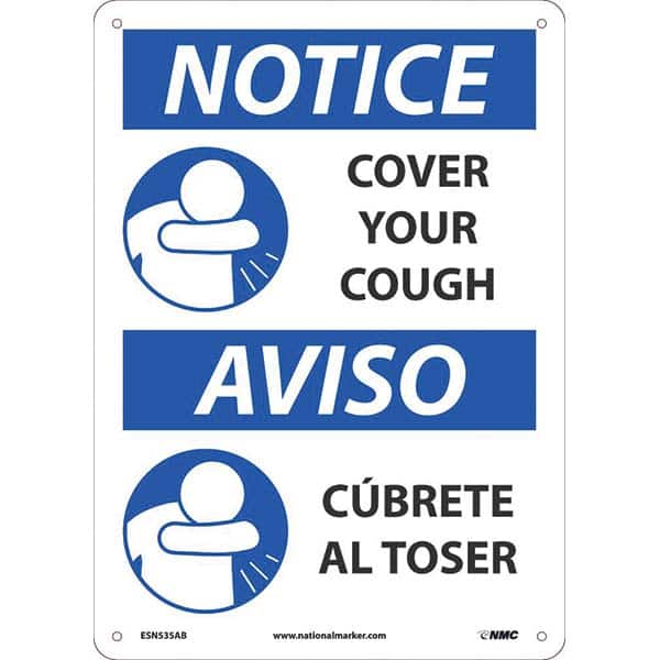 Sign: Rectangle & Square, ″Notice Cover Your Cough. Aviso Cubrete Al Toser″ Aluminum, 14″ High