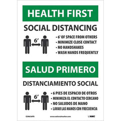 Sign: Rectangle & Square, ″Health First Social Distancing 6Ft 6' Of Space From Others Minimize Close Contact No Handshakes Wash Hands Frequently. Salud Primero Distanciamiento Social 6' 6 Pies De Espacio De Otros Minimiza El Contacto Cercano No Saludos De