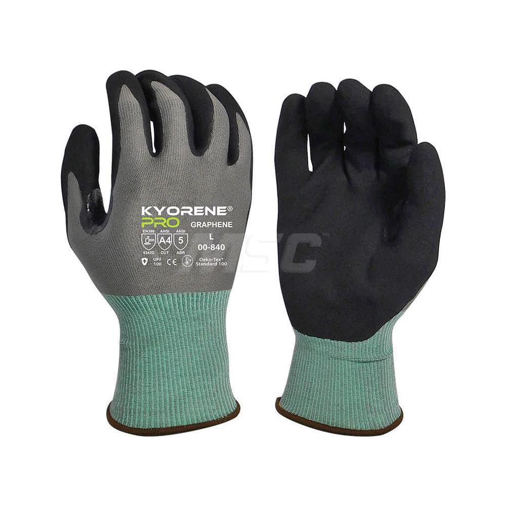 Cut-Resistant Gloves: Size 3XL, ANSI Cut A4, Nitrile, Micro Foam Black & Green, Palm & Fingers Coated