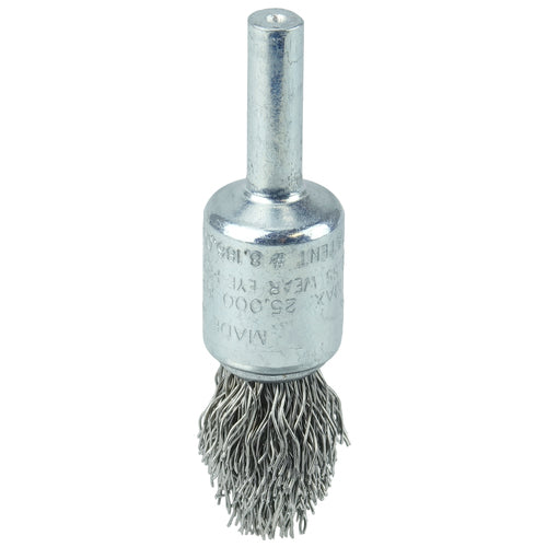 1/2″ Controlled Flare Crimped Wire End Brush, .014″ Stainless Steel Fill - Benchmark Tooling